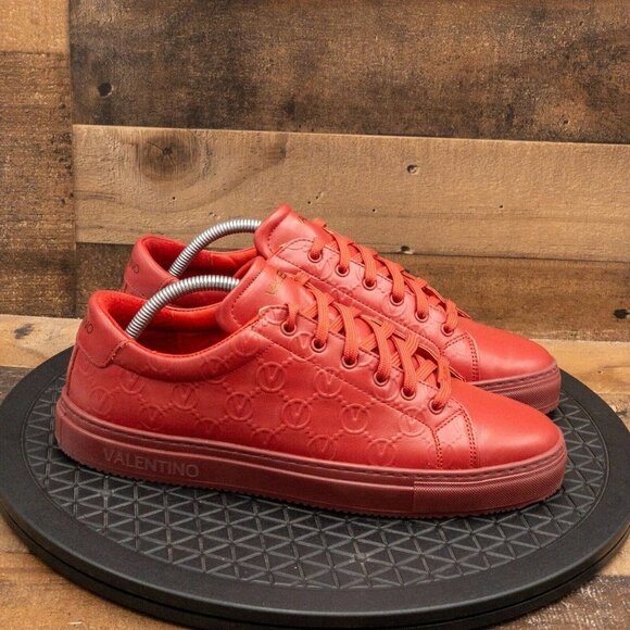 VALENTINO MONOGRAM RED LEATHER MENS SHOES SNEAKERS STREETWEAR LOW SIZE 9.5 - Picture 9 of 9